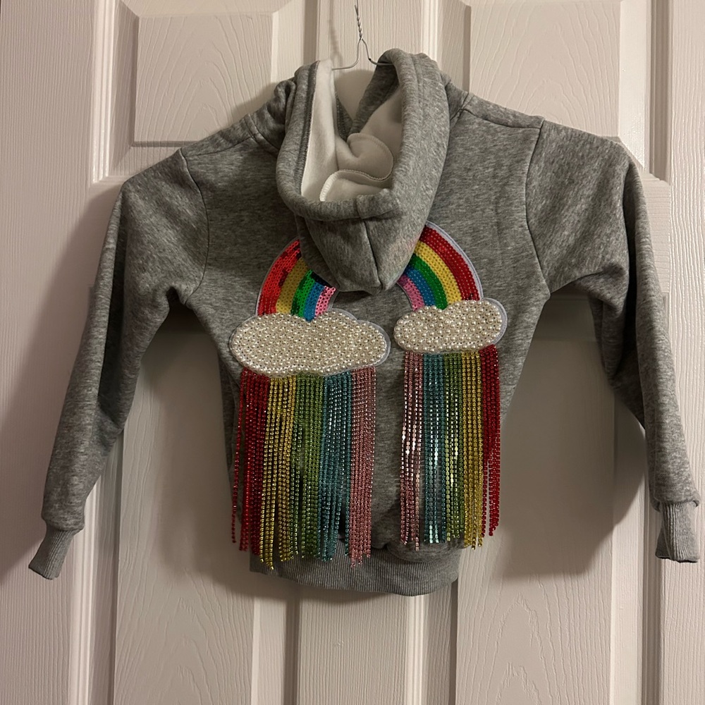 BRAND NEW, never worn Lola + the boys Crystal Rainbow Rain Hoodie